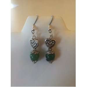  Celtic Knot Heart Drop Earrings with Green Stone: Jewelry