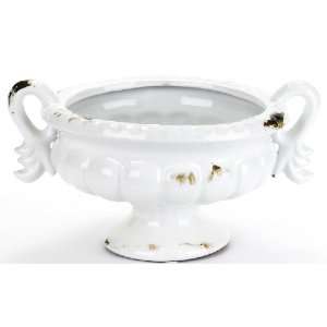   Ceramic Low Bowl Urn with Handles, Celery Green