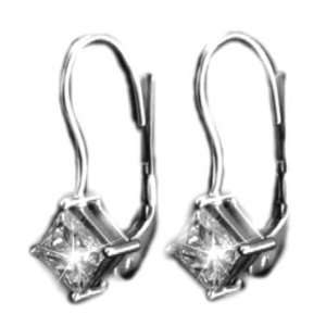   Princess Diamond Solitaire Drop Earrings 14K Gold Certify: Jewelry
