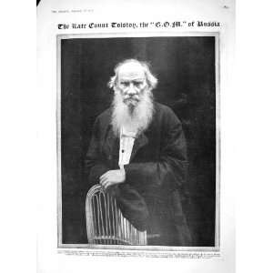  1910 PORTRAIT COUNT TOLSTOY RUSSIA ANTIQUE PRINT