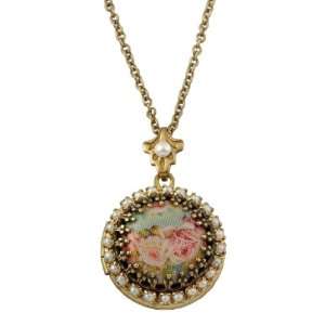  Stunning Antique Roses Round Cameo Locket Pendant Ornate with Faux 
