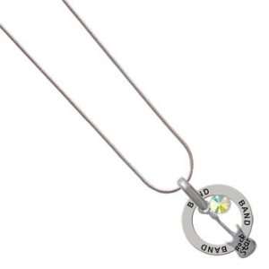 Silver Guitar Rock Star Charm on Band Snake Chain Necklace AB 