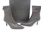 Gucci Dark Brown Pebbled Leather Pointed Toe Mid Calf Heel Boots 8.5 B
