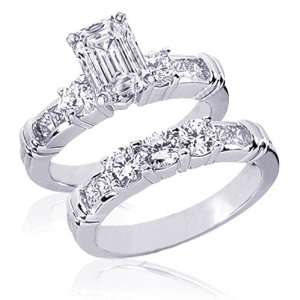 30 Ct Emerald Cut Diamond Enagement Wedding Rings Channel 14K SI1 H 