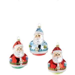  Pack of 6 Small Roly Poly Glass Santa Christmas Ornaments 