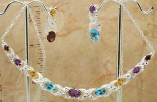 Multi stone necklace earrings diamond 925 silver certi  