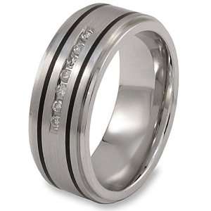 Steel Diamond (0.25ctw) Brushed and Polished Mens Ring with Wood Box 