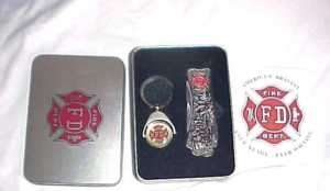 Fire Fighter Knife and Key Chain in a Tin NEW  