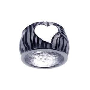    Sterling Silver Zebra Print With Heart Center Ring Size 5 Jewelry