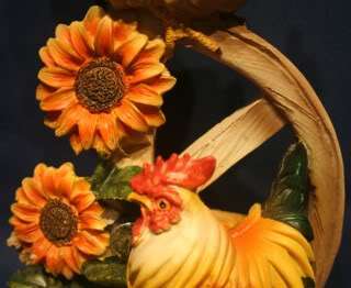 Rooster Chicken Garden Statue w/ Sunflower & Flower Pot  