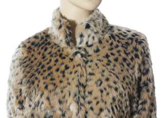 Sexy Ladies Luxury Faux Fur Leopard Party&Casual Mid Coat Outer Wear S 