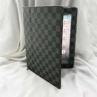   Magnetic Smart Leather Cover Front & Back Case Stand For iPad 2 Grid