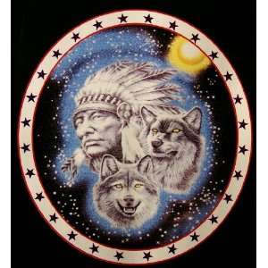  Soft Cozy Blanket   Indian Chief & Wolves