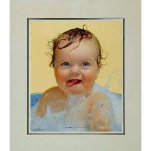  1952 Baby Bubbles Blue Eyes Bath Original Color Print 