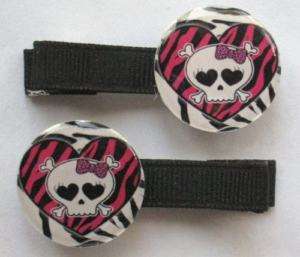 Boutique Hair Clip Bow SKULL GIRL Zebra Pink Pirate  