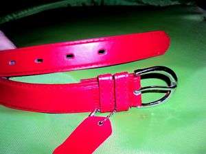 LADIES WOMEN GIRL SKINNY LEATHER BELT RED SMALL 1 1/8  