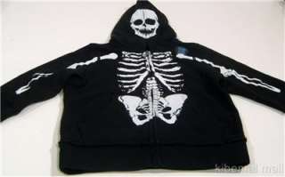 NWT~TCP Black Skeleton Skull Hoodie Sweatshirt Boy Halloween Glows 