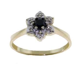   Gold Ring Natural Sapphire Real Diamonds Flower Design Sz 5.5 Sizeable