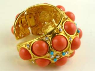 Kenneth Jay Lane Coral Cuff Bracelet Turquoise & Crystal Accents FREE 