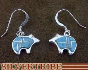 Denim Lapis & Sterling Silver Bear Hook Earring Jewelry  