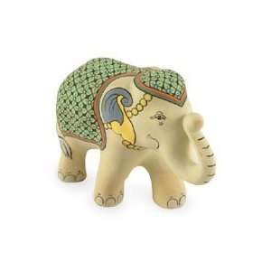  Ceramic statuette, Green Pikun Flower Elephant