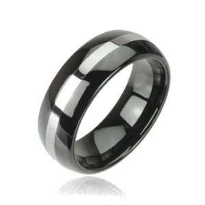  Black tungsten carbine ring with polished center stripe 