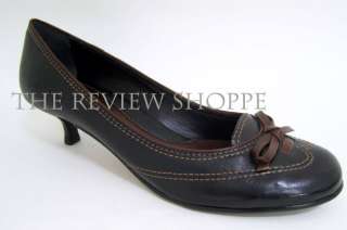 Cole Haan Black & Brown Leather Bow Kitten Heels Pumps Shoes Black 