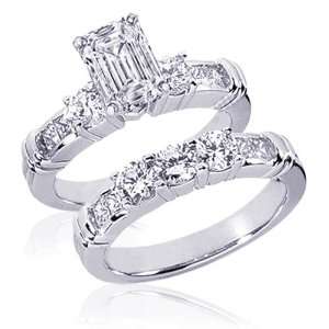  2 Ct Emerald Cut 3 Stone Diamond Wedding Rings Set EGL 