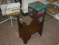 VINTAGE MID CENTURY MODERN GLASS TOP END TABLE WOOD BASE  