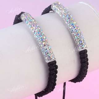1PC AB Clear Crystal Curved Turb Disco Beads Hip Hop Macrame Bracelet 