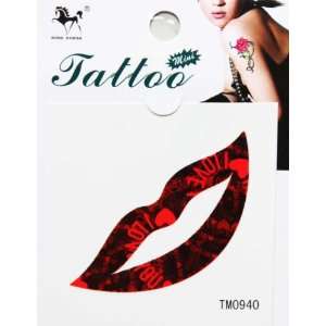   Waterproof and sweat of a dark red sexy lips couple tattoo stickers