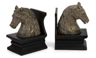   Head Bust Black Equestrian Hunt Club Bookends Sculptural Office Decor