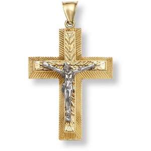  14K Two Tone Gold Crucifix Pendant: Jewelry