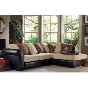   Creme Chenille Brown Vinyl Right Chaise Sectional Sofa: Home & Kitchen