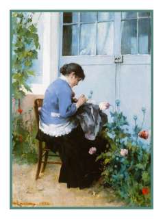 Scandinavian Artist Carl Larsson Woman Sewing Garden Counted Cross 