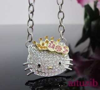 Cute Quality Hello Kitty Bow Crown Princess Pendant Chain Necklace eL3 