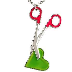   / GIRL HEART STYLE CHARM NECKLACE PENDANT, Scissors Cutting Heart
