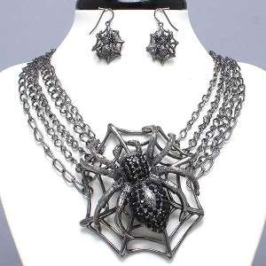 Fashion Jewelry Spider Web Of Beauty Gold Crystal Statement Necklace 