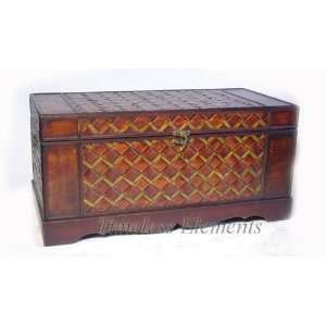 31.75 in w x 15.75 in d x 15 in ht, Wood Rattan Trunk Table  