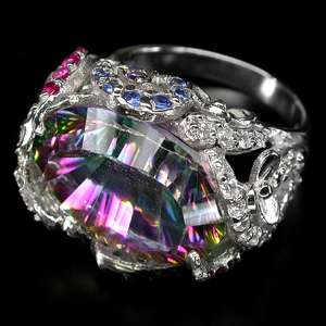    TOP AAA MYSTIC TOPAZ,SAPPHIRE,RUBY,AMETHYST 925 SILVER RING  
