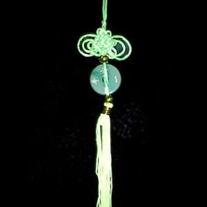 Feng Shui Good Luck Charm with Lime Green Silk Knot and Jade Coin