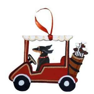  Black & Tan Dachshund Dog Golf Cart Wooden Handpainted 3 
