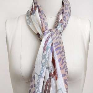  Designer Theme Leopard and Chain Print Pink Scarf 
