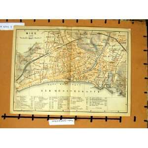  MAP 1901 STREET PLAN TOWN NICE FRANCE MEDITERRANEAN