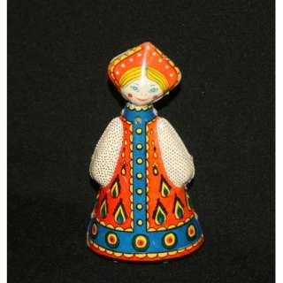 Vintage Russian Folk Costume Wind Up Tin Toy Doll  
