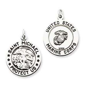    Sterling Silver Antiqued Saint Michael Marine Corp Medal: Jewelry