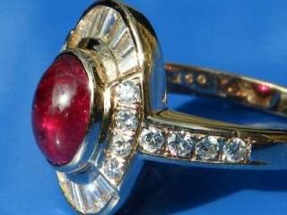 14CT GOLD CABOCHON RUBY 0.45CT BAGUETTE DIAMOND RING VS  