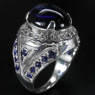 FASCINATING TOP ROYAL BLUE & WHITE SAPPHIRE 925 STERLING SILVER RING 