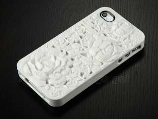 3D Sculpture Design White Flower Case Cover for iPhone 4 4S 4G Pink w 