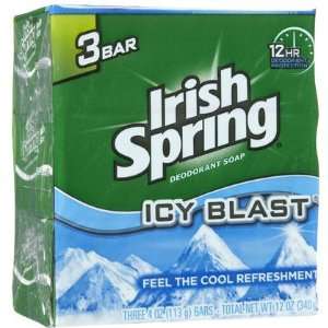  Irish Spring Icy Blast Deodorant Bath Bar, Three 4 oz Bars 